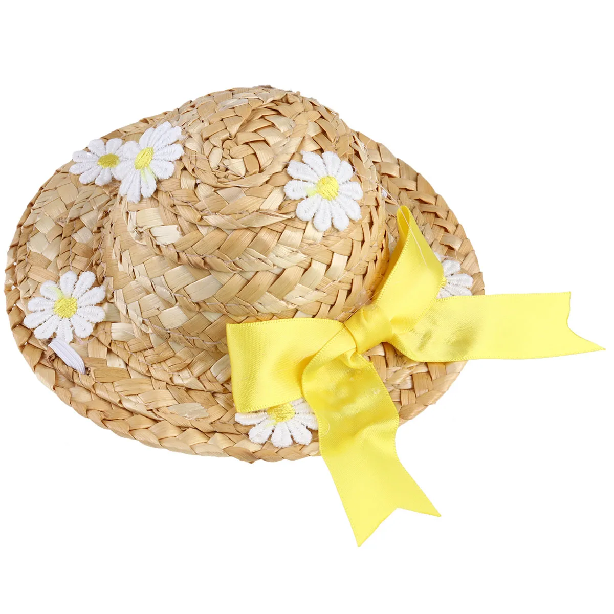 

1Pcs Pet Straw Hat Comfortable Soft Straw Woven Cat Hat Photo Prop Party Daily Wear Woven Cap Size S White Lace Pattern