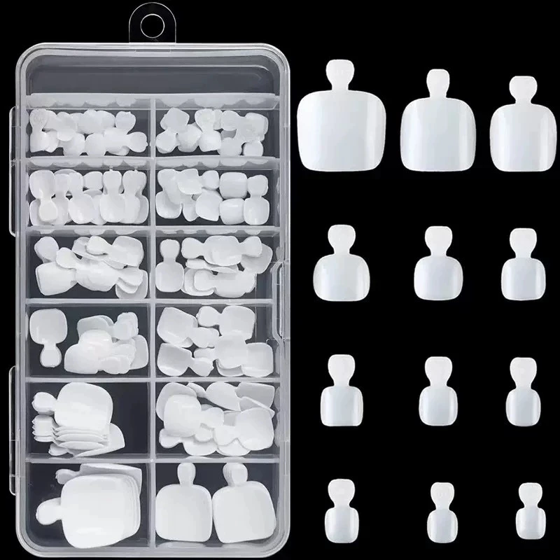Kurze weiße künstliche Zehennägel, vollflächig abdeckend, French Press-On, nahtlose quadratische Zehennagelspitzen für DIY-Pediküre-Kunst – Detail 12