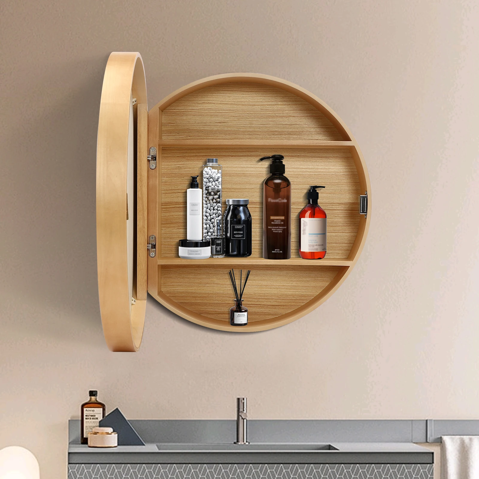 

Sleek Round Bathroom Mirror Cabinet for Stylish Storage and Organization