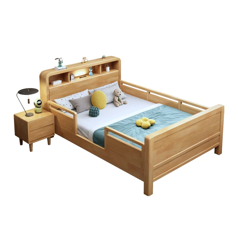 

Solid wood kindergarten nap bed 1.2 meters Children's bed with guardrail Baby and child splicing bed