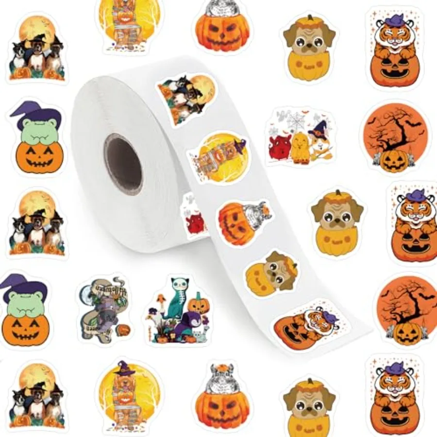 500 Pieces 10 Patterns Halloween Pumpkin Stickers Cartoon Aesthetics Fashion Graffiti Adhesive for Water Bottles Laptop Suitcas