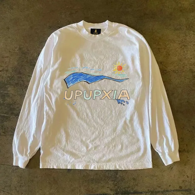 Long Sleeve T-Shirt 310 Pure Cotton Double Thread Women's Style Three Needle Charitable Fundraising Upward Hero American Couple