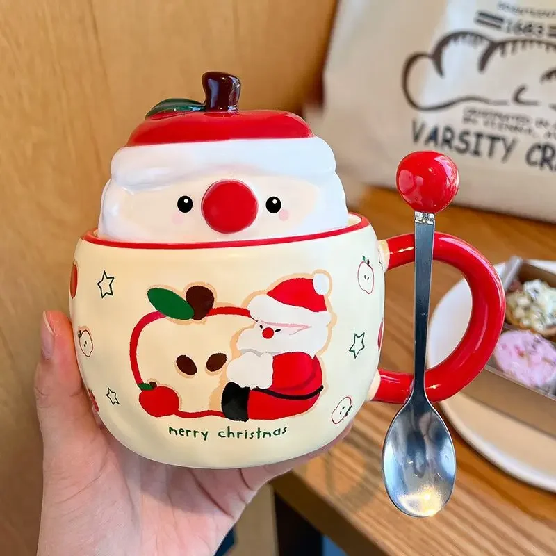 

Apple Christmas Cup Creative with Lid Spoon Mug High Beauty Coffee Cups Cute Girl Gift Water Couple Gift Box Drinkware