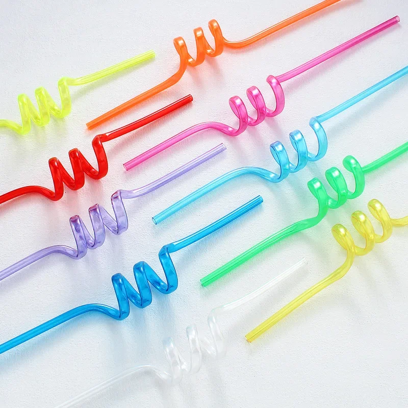 12pcs Straw Reusable Spiral Plastic Drinking Straws, for Children Birthday Party Supplies,Themed Parties Straw  Party Supplies