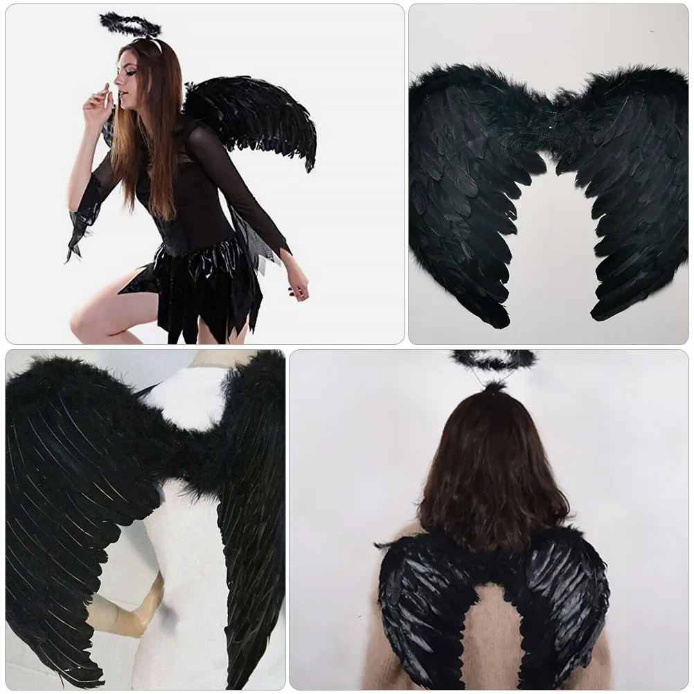 

Fairy Plume Decor Kids Devil Rainbow Costume White Black Wing Elastic Cosplay Accessory