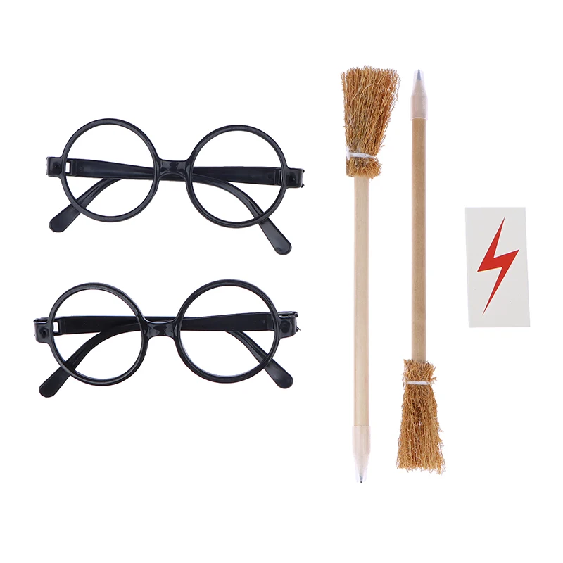 45Pcs/Set Wand Pencils Tattoo Stickers Broom And Glasses Wizard Party Favors Wizard Wands Theme Party Supplies