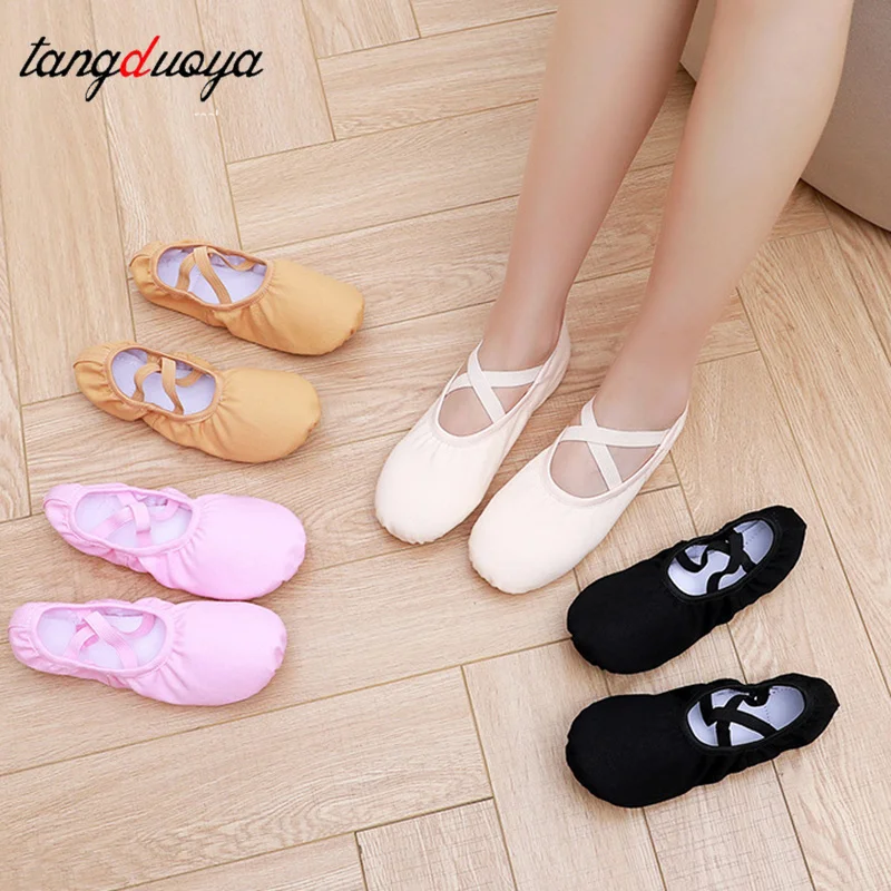 

Профессиональные парусиновые тапочки на эластичной мягкой подошве для девочек и женщин, балетки на плоской подошве, эластичные парусиновые туфли на мягкой подошве с разрезом