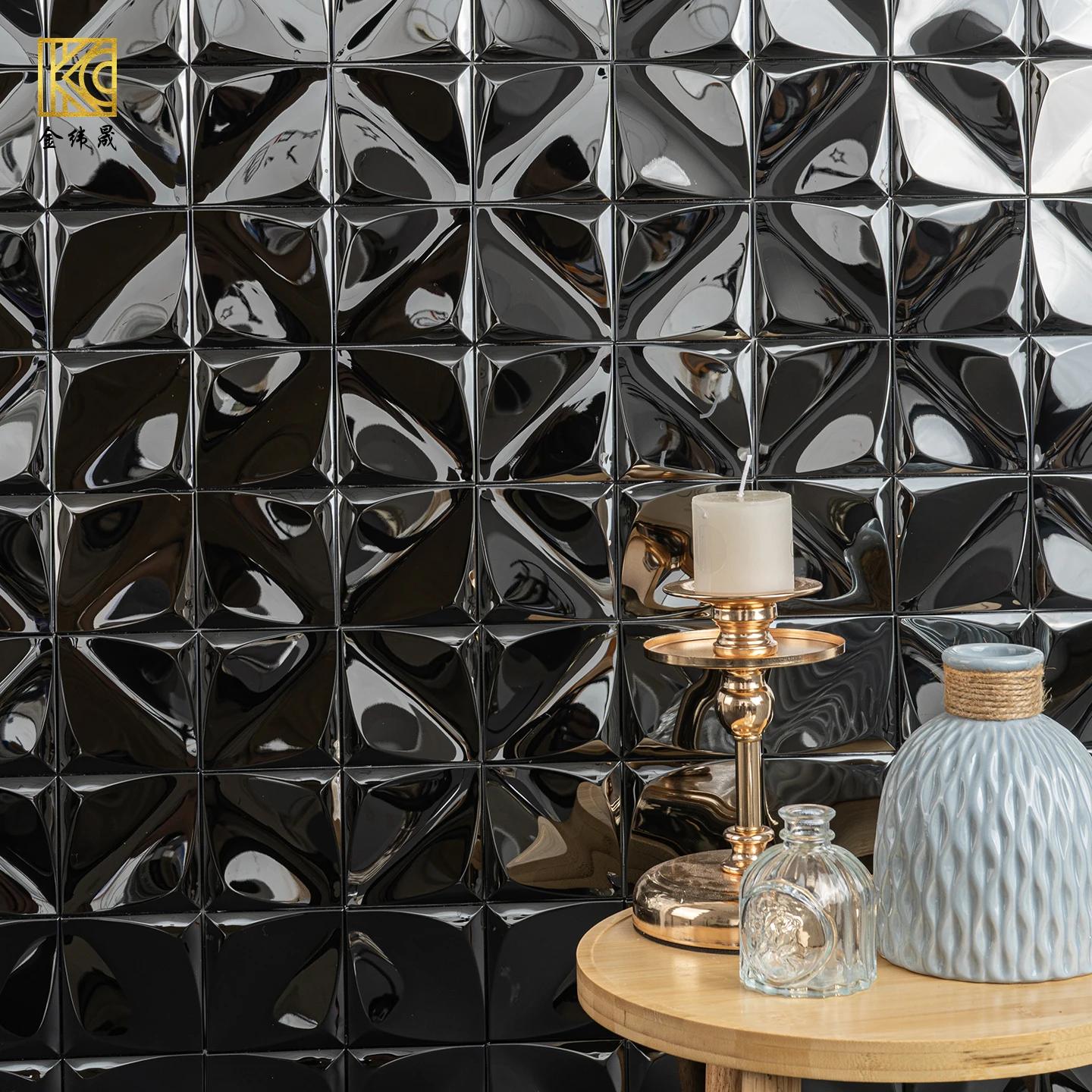 

Black Metal Stainless Steel Mosaic Tile Self-adhesive Background Wall Mirror Three-dimensional Wall Tile Silver Bar Wall Sticker