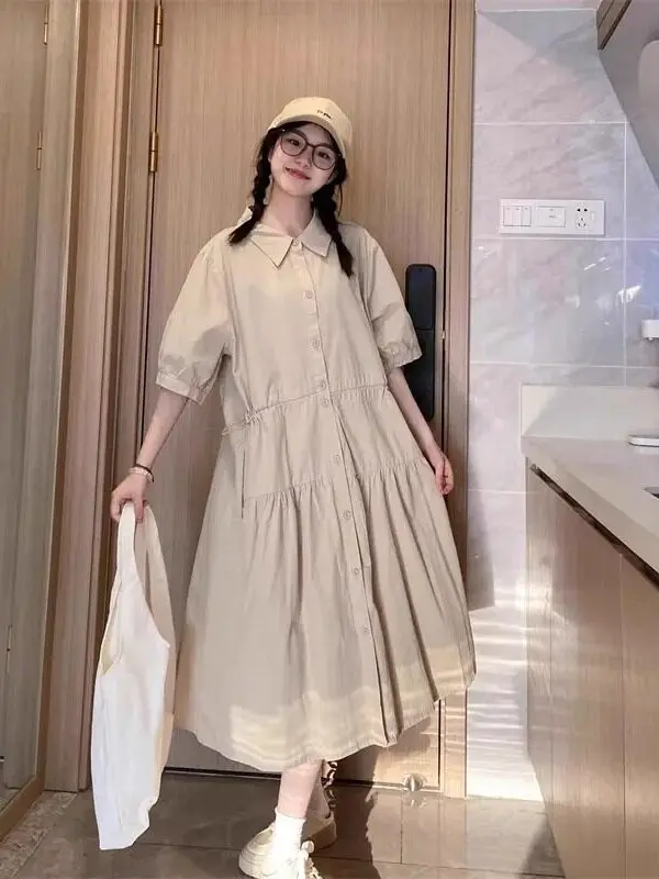 

plus Size Women's Neck Short Sleeve Dress Casual Summer Design A-Line Long Dress Polyester Fiber Thin Model Comfortable ...
