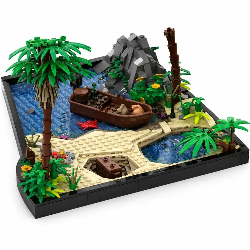 3125PCS Tropical Treasure Pirate Island Diorama With Palm Tree And Cove Scene MOC Blocks DIY Assembly Model Gift For Collectors