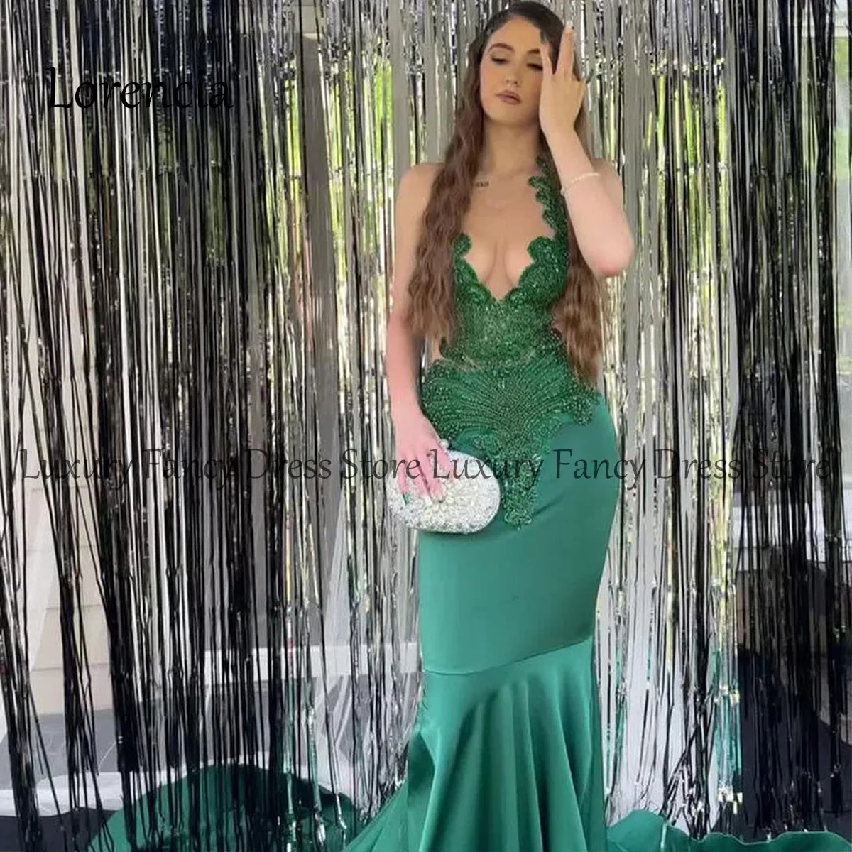 Vestido de fiesta de sirena con diamantes, Formal personalizado, 2024, purpurina transparente, cuentas de diamantes de imitación, volantes, vestido de fiesta de cumpleaños, vestidos formales