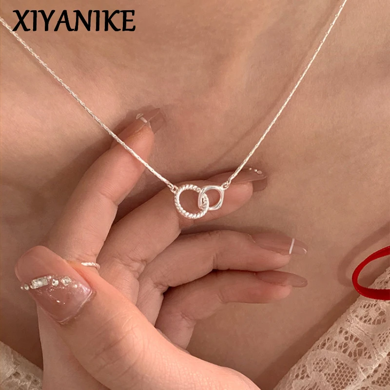 XIYANIKE Summer Korean Double Circle Necklace For Women Girl Niche Fashion New Jewelry Lady Gift Party Wedding collier femme