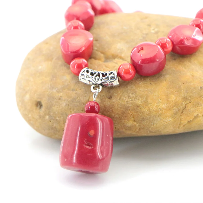 

Natural Stone Red Coral Irregular Shape Isolation Beads Pendant Necklace Bracelet Earrings Fine Jewelry Sets for Women Handmade