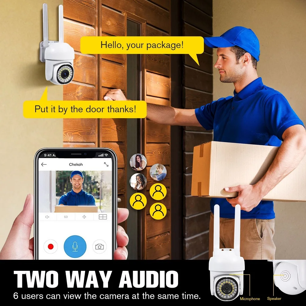 WiFi Camera PTZ AI Human Detection Monitor Outdoor Color Night Vision CCTV Surveillance Cameras 28 LED Security IP Camera