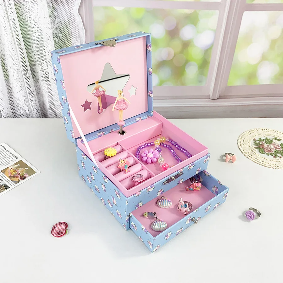 Trending Hit Release Shake Rattle Bead Window Ballerina Musical Jewelry Box Rotating Doll Star Mirror 2 Drawer Organizer All Hol