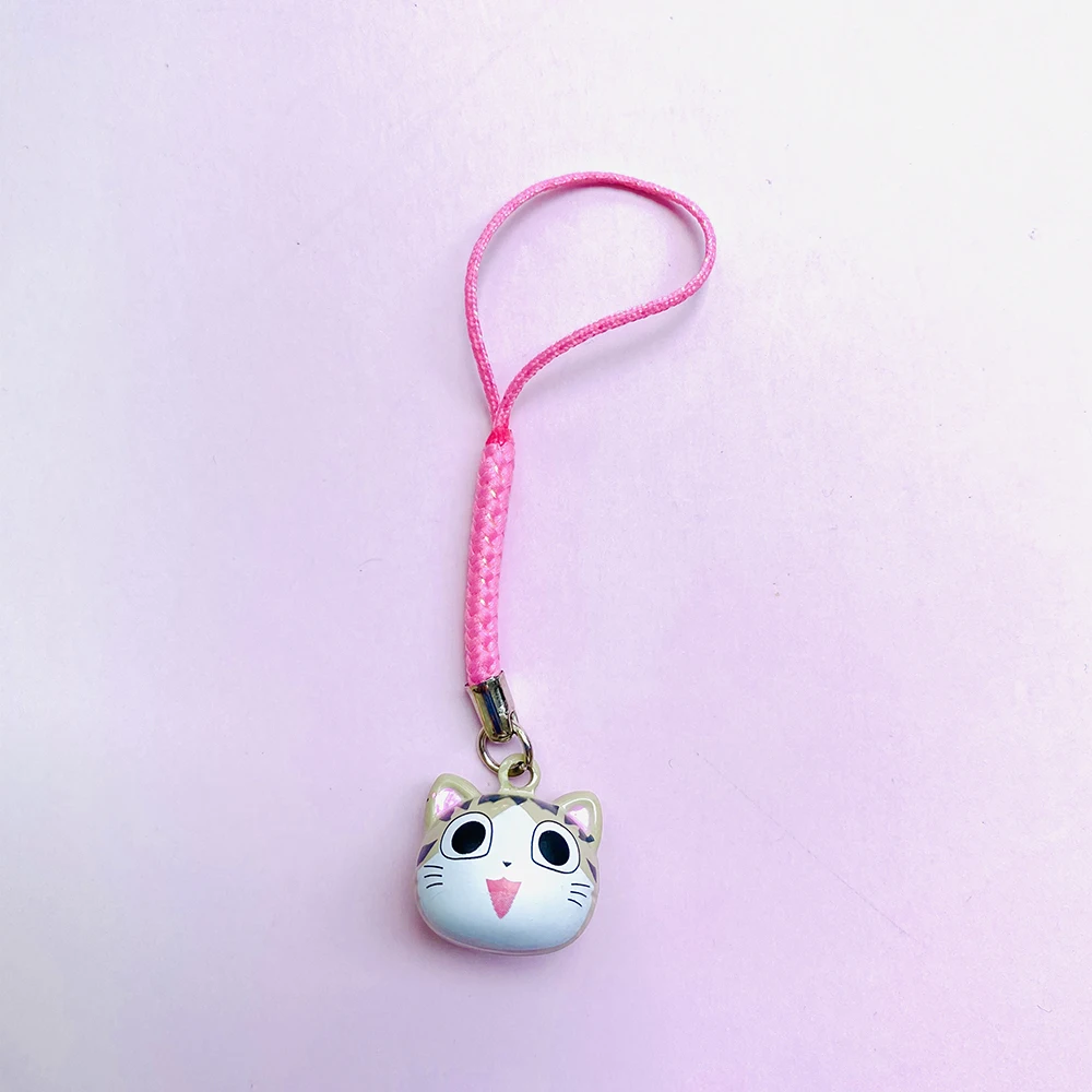 1pcs kawaii copper bell pendant anime lucky cat phone straps for mobile phone accessories charm straps novelty gift diy keychain