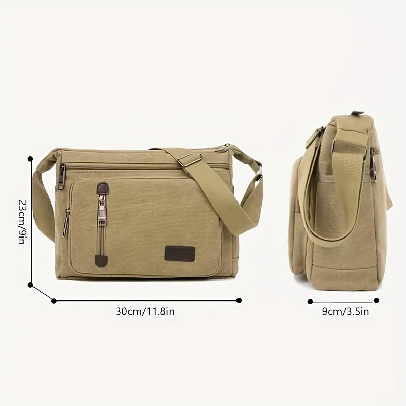

Men's Canvas Shoulder Bag, New Korean Style Fashionable Crossbody Bag, Zipper Closure, Casual Travel Women's Bags