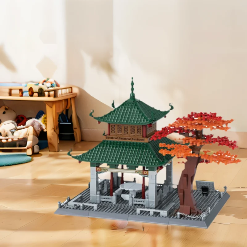 中国古代文化建築クリエイティブビルディングブロック愛玩亭パビリオン建設モデルおもちゃ子供向けギフト用ブロック
