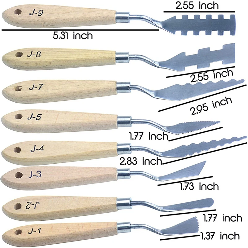 8 Sets Stainless Steel Palette Knives Wood Handle Spatula Painting Knife For Oil Canvas Acrylic Painting Tools
