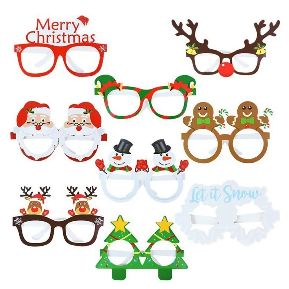 9pcs/set Cartoon Santa Claus Paper Glasses Papper Foldable Snowflake Elk Glasses Santa Claus/Snowman/Christmas Tree