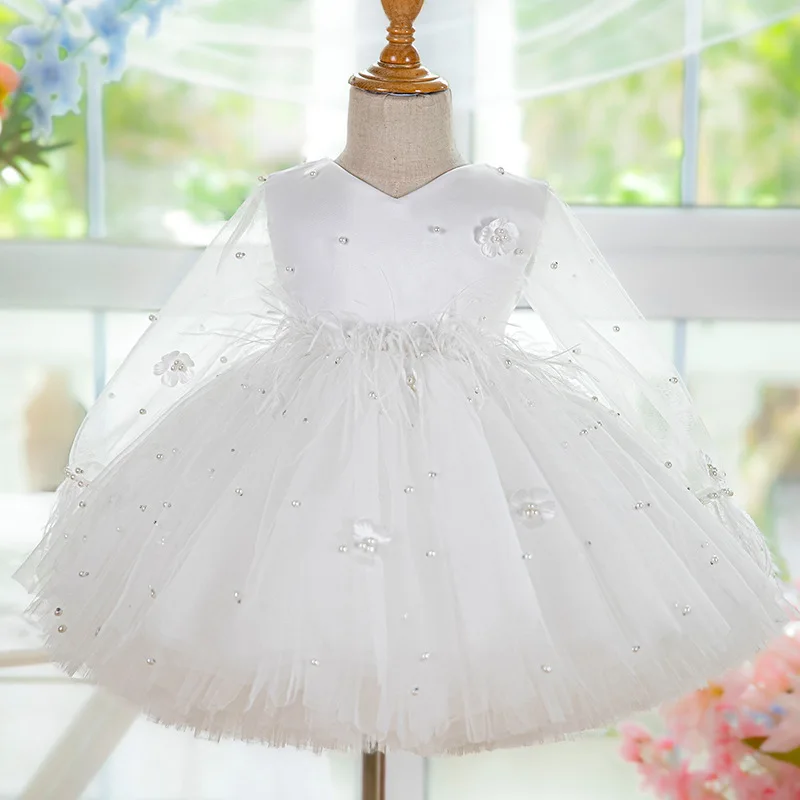 Light luxury long sleeve tulle baby dress, one year dress suitable for a variety of special occasions high-end dress