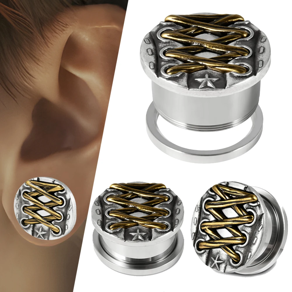 1PC 8-25mm Stainless Steel Shoelace Pattern Ear Gauges Cool Plugs and Tunnels Screw On Ear Plugs Earring Chic Piercing Jewelry