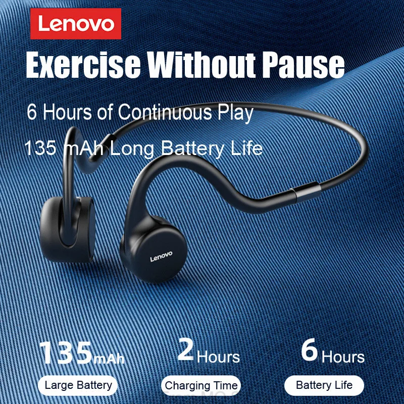 เดิม Lenovo X5 Ture Bone Conduction หูฟัง TWS IPX8กันน้ำหูฟังไร้สายบลูทูธชุดหูฟังสเตอริโอ Hifi