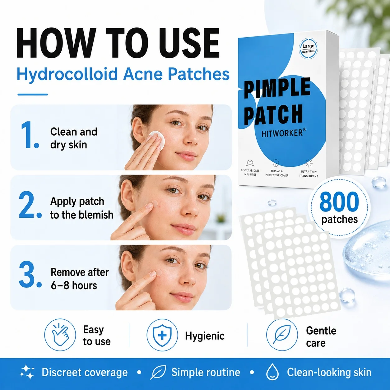 800Pcs Hydrocolloid Acne Pimple Patches, Invisible Blemish Spot Cover Stickers, Oil Absorbing Facial Skin Care Zit Patches view 6