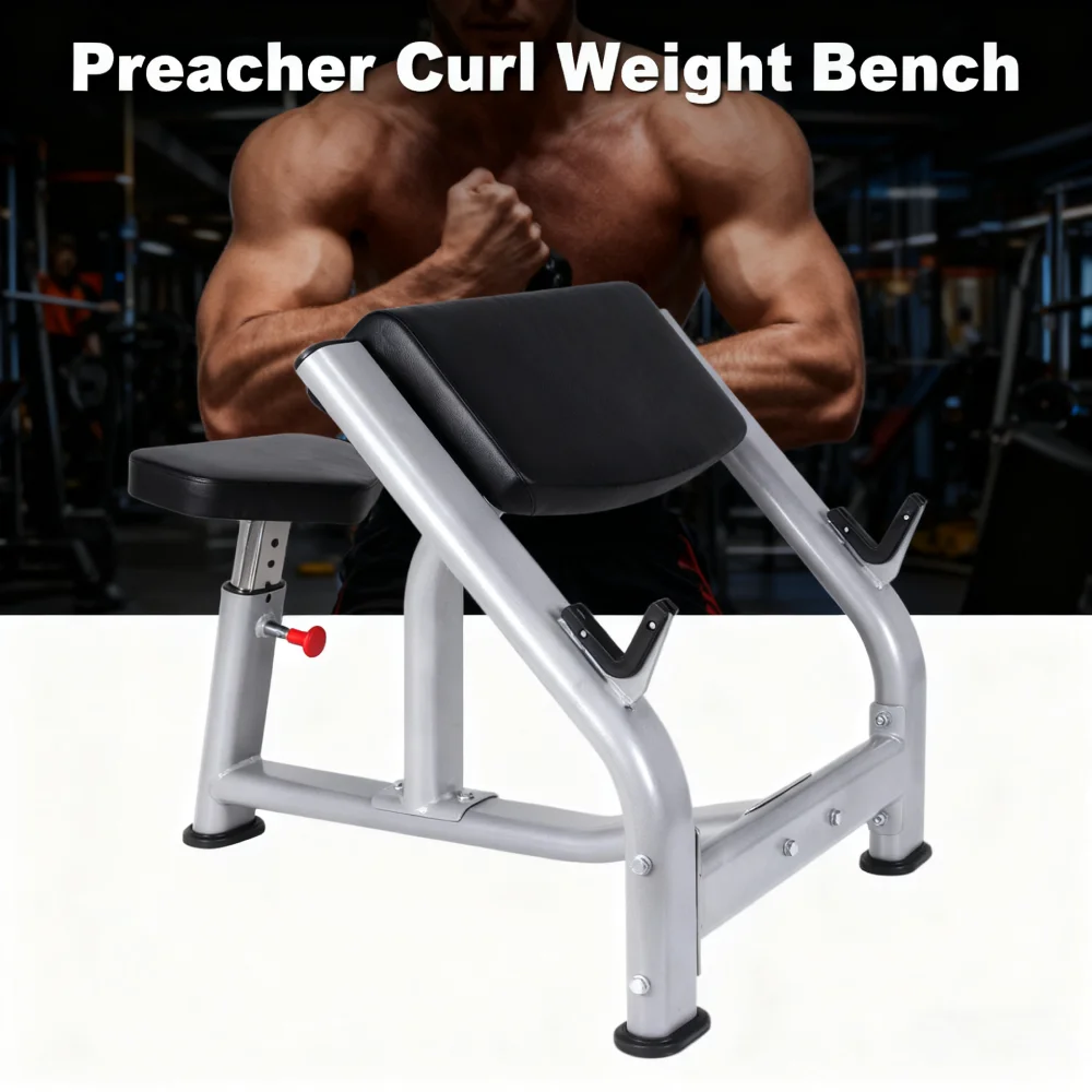 Asiento ajustable Preacher Curl Bench Preacher Curl Banco de pesas Estación de bíceps aislada Almohadilla de espuma Confort para gimnasio Entrenamiento de fuerza