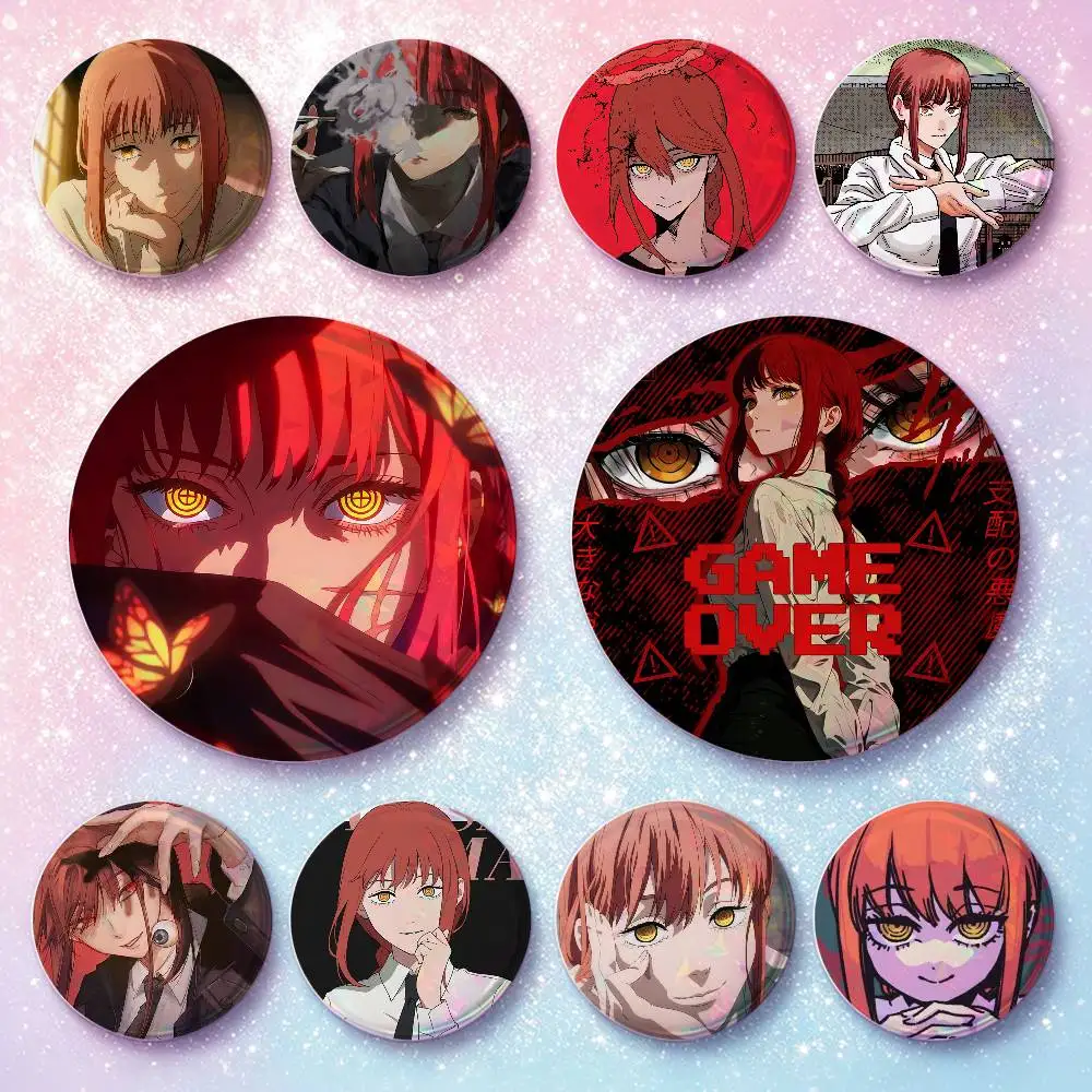 Cartoon Character Makima Badges 25 32 44 58 75 Mm Round Cosplay Pin Bag Decor Fans Collect Friends Gifts Brooch Souvenir