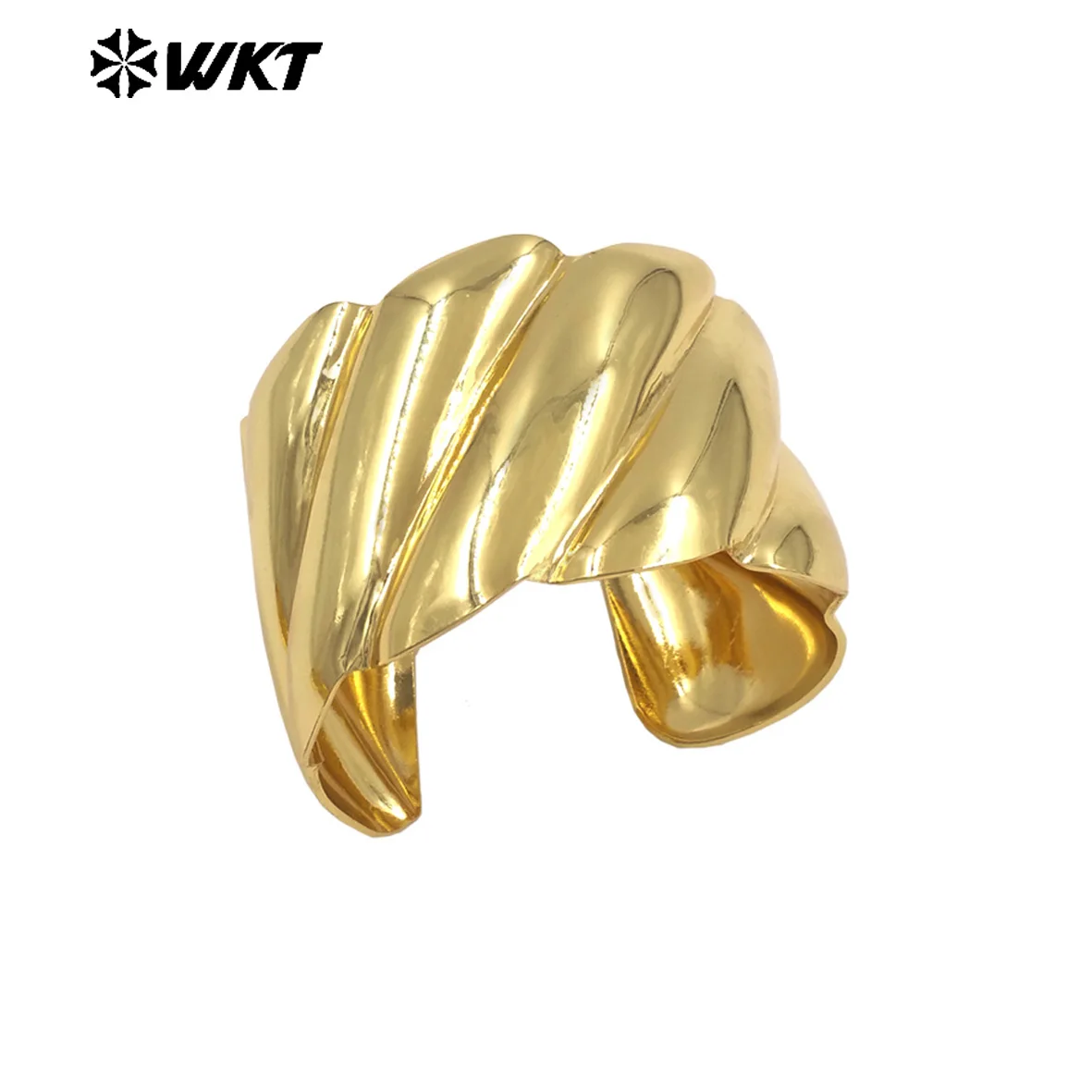 

WT-B709 5PCS Yellow Brass 56mm Extrordinary Wide Bangle With 18k Real Gold Plated For Women Daily Outfits