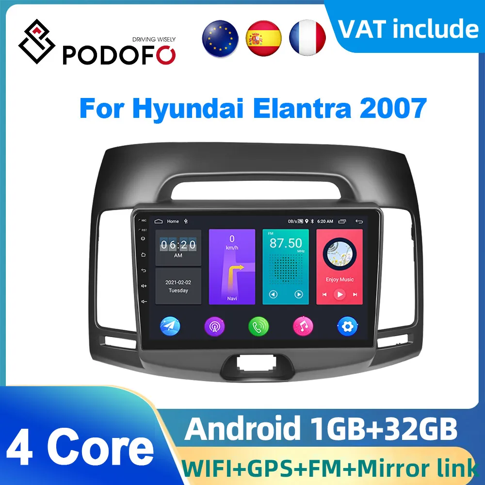 Podofo 2 Din Android Car Radio Multimidia Video Player For Hyundai Elantra 2007 GPS Navigation 2din Auto Stereo No DVD