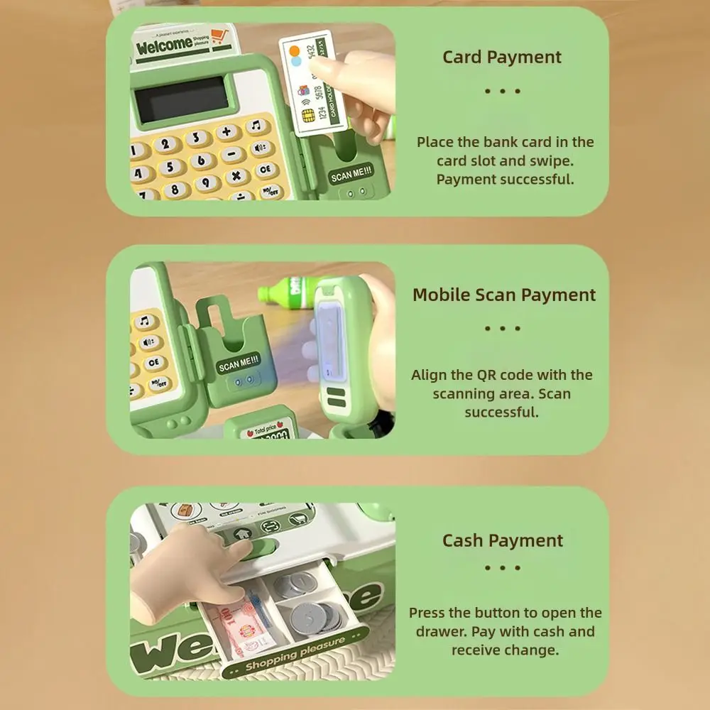 64 قطعة من تصميم تقليد أمين الصندوق باللون الوردي والأخضر، لعبة منزل بلاستيكية، لعبة تطوير ذكاء اللعب التفاعلي