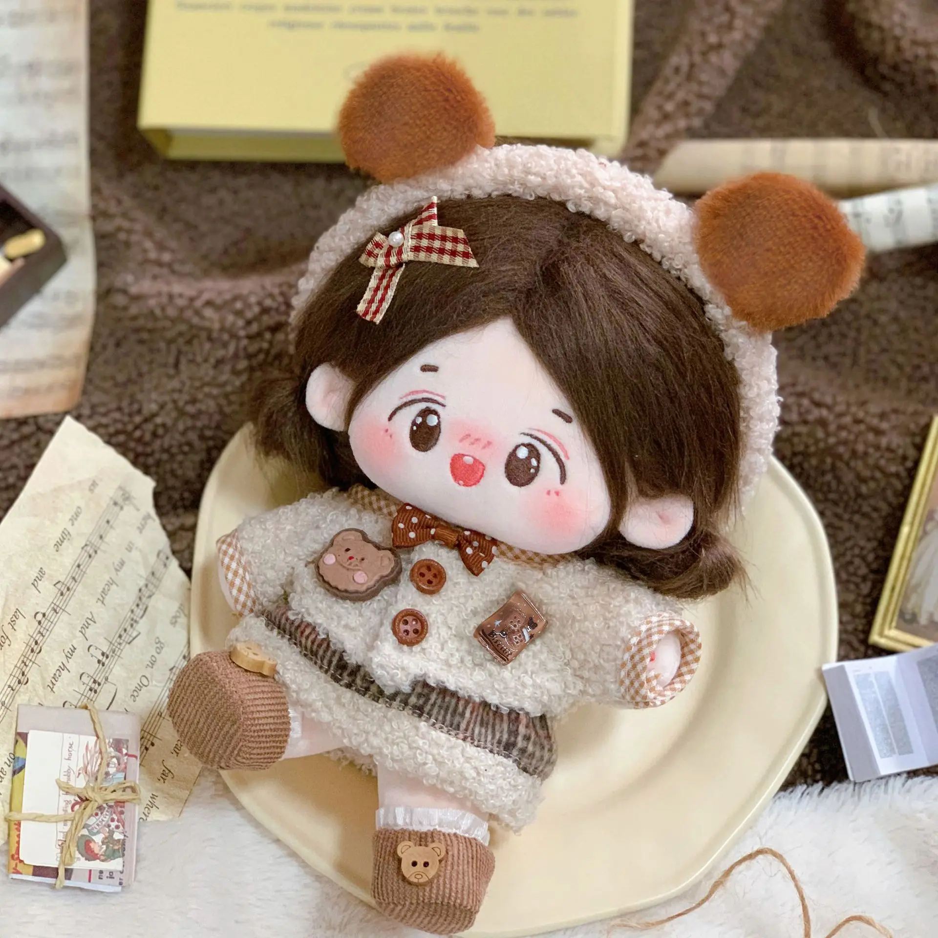 20 سنتيمتر فستان دمية مجموعة أغطية الرأس مصغرة قبعة فستان البدلة غطاء الرأس الأحذية استبدال الزي القطن محشوة دمية تأثيري اكسسوارات