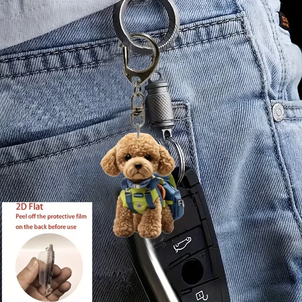 1 Stück 2D Acryl Schlüsselanhänger Niedlicher Haustier-Hund-Katze Rucksack-Anhänger Flacher Tier-Anhänger Taschendekoration Urlaubsgeschenk Zubehör – Detail 5