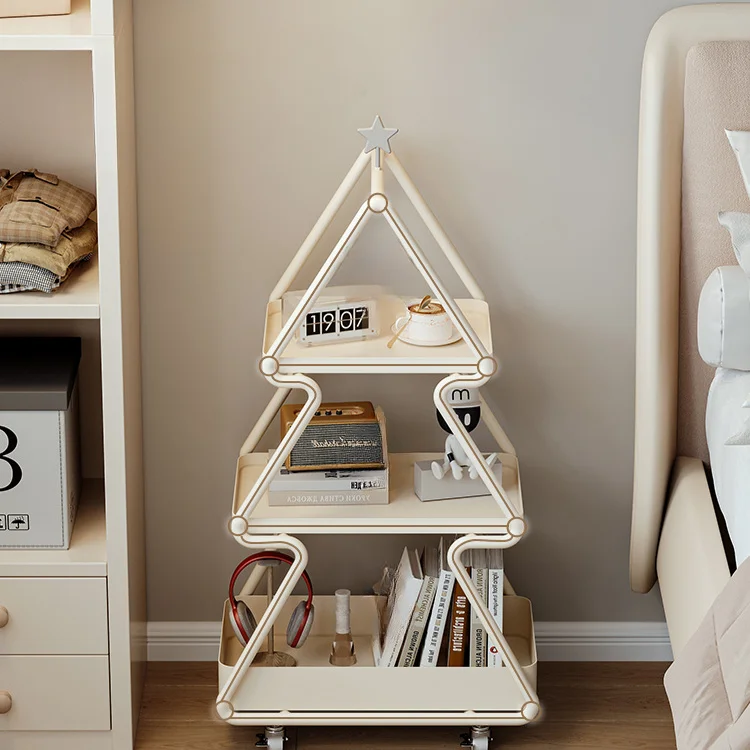 

Small butter style bedside table in bedroom, simple and modern, creative home shelf, iron art