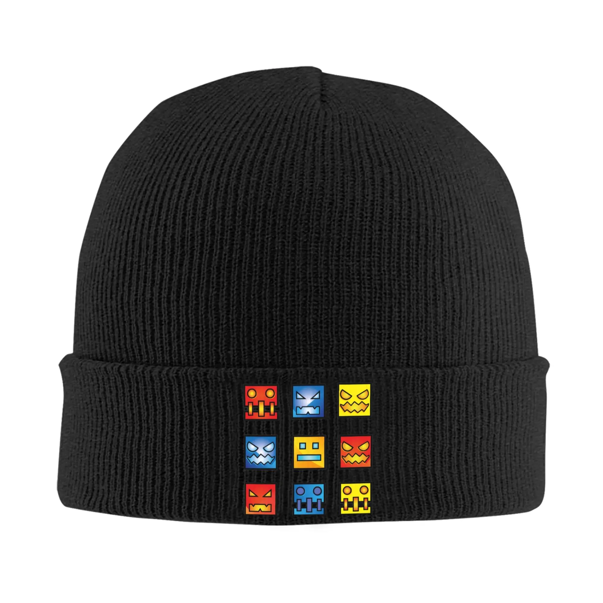 Icon Face Video Game App Fun Knitted Hat Women's Men's Beanies Winter Hats Acrylic Geometry Dash Warm Cap