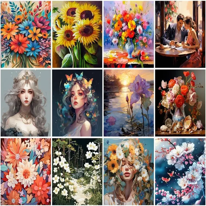 

CHENISTORY Oil Painting By Numbers Flower Scenery Frame Coloring By Numbers On Canvas DIY Home Decoration DIY Gift