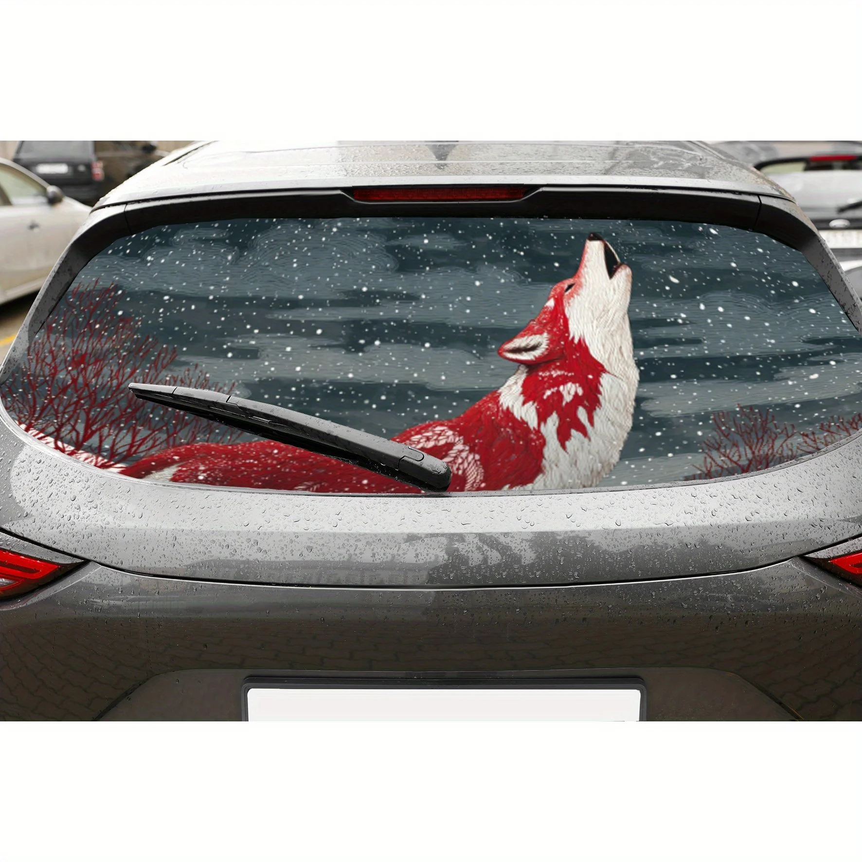 

Привлекательный красный и белый волк - зимняя наклейка на заднее окно автомобиля, виниловая наклейка с защитой от царапин, водонепроницаемая наклейка Sel