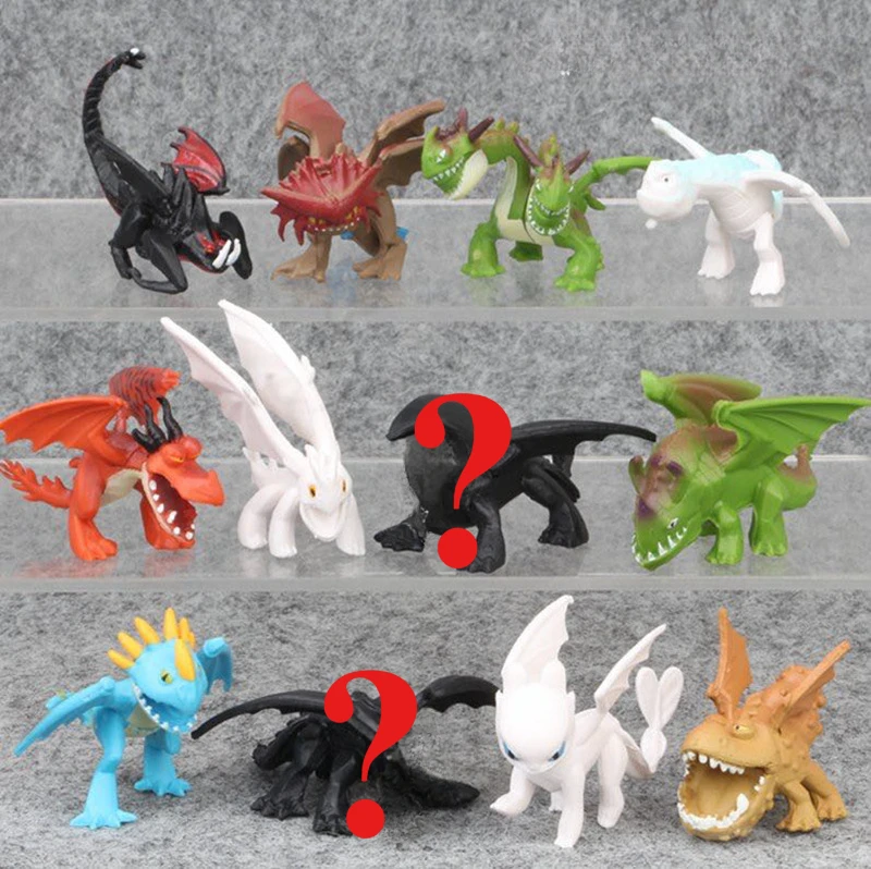 3-4CM 12-Piece 2nd Ornament Model Toy How Train Dragon Dinosaur Statue Action Figurine Desk Anime Model Toys Figures Gift