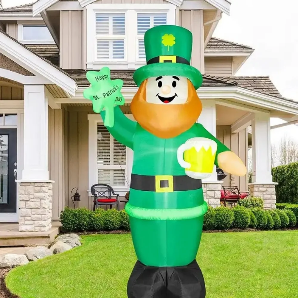 Inflatable St. Patrick's Day Decoration Holding Beer Cup St. Patrick Blow UP Model Outdoor Garden Yard Celebration Party Decor