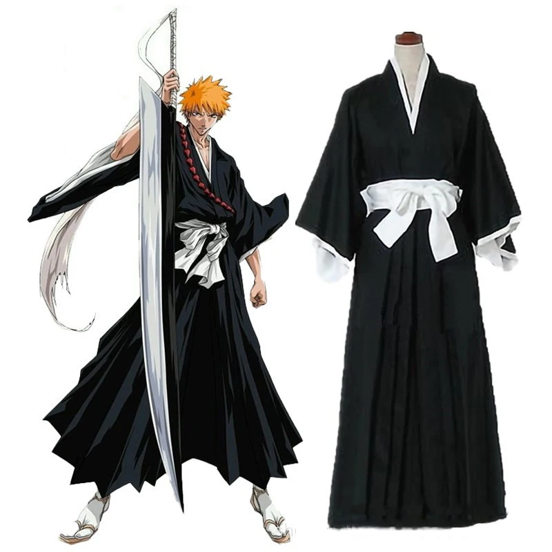 Anime Bleach Costume Kurosaki ichigo Cosplay For Men Women Japanese Traditional Kimono For Adults Performance Show Fancy Role