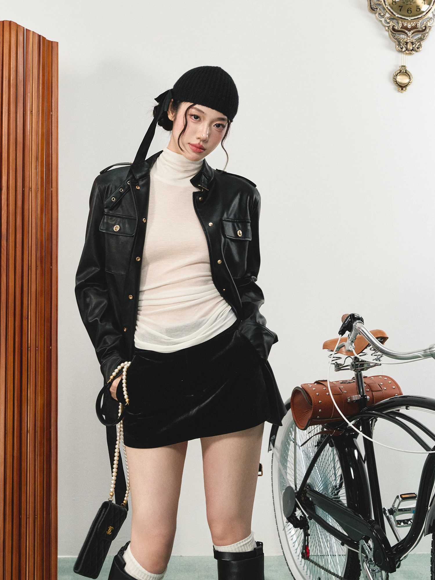 Damska kurtka motocyklowa Bla Biker Jaet o luźnym kroju, w stylu retro, casual, odzież wierzchnia, La Lune Du Ciel, długi płaszcz zapinany na guziki z ekoskóry PU.