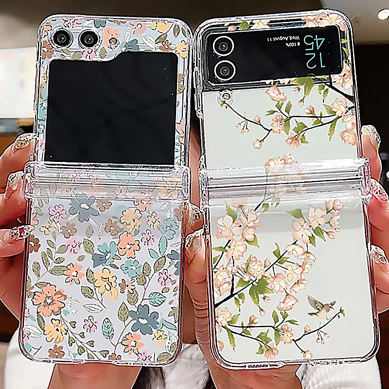 

Floral Transparent Folding Case For Samsung Galaxy Z Flip7 FE Flip 7 6 5 4 3 5G PC Phone Cover For Samsung Galaxy Z Flip6 Flip5