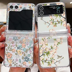 Floral Transparent Folding Case For Samsung Galaxy Z Flip7 FE Flip 7 6 5 4 3 5G PC Phone Cover For Samsung Galaxy Z Flip6 Flip5