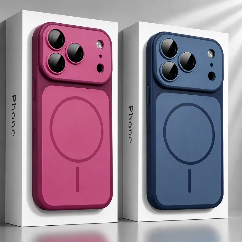 Luxuriöse Zweifarbige Matte Frosted Magnetische Hülle für iPhone18 17 16 15 14 13 12 11 Pro Max Air für Magsafe mit Objektivschutzabdeckung