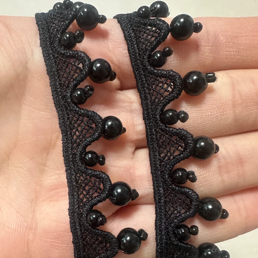 1Yard Black Water-Soluble Lace Wave Pearl Pendant Barcode Diy Clothing Accessories Curtain Lace Collar Craft