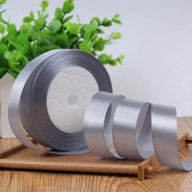 25yadrs/Roll 6-10-15-20-25-40-50mm Silver Gray Satin Ribbons Clothing fabric, children\'s hair accessories, bow DIY accessories