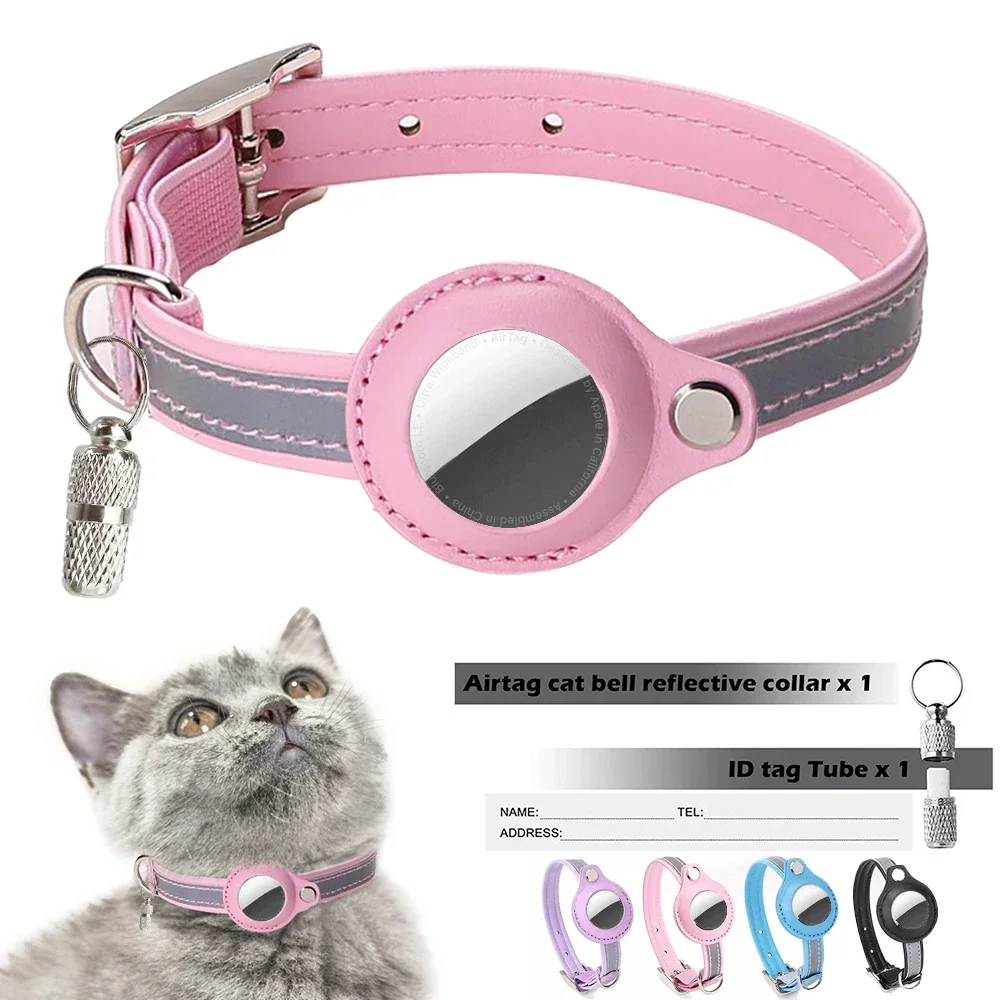 

Leather Collar for Apple Airtag Pet Adjustable Location Tracker Dog Cat Anti-lost Reflective Protection Case For Airtags Collar