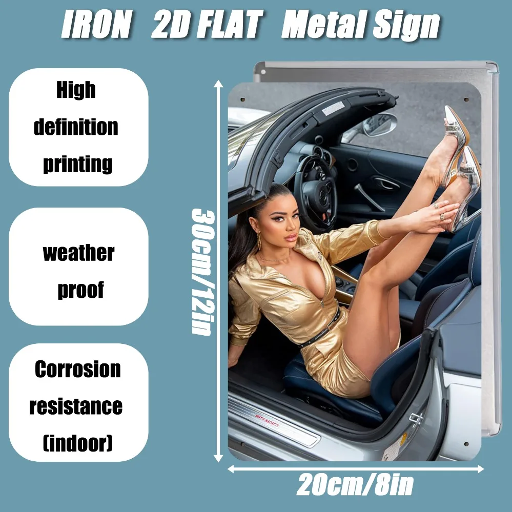 JIT ريترو الحديد معدن تسجيل 8in * 12in فستان ذهبي سيدة نموذج سيارة شعار - رجل الكهف ورشة عمل حانة زخارف الحائط #2